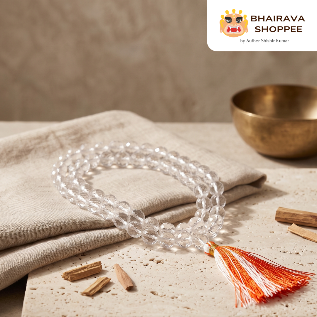Special Belzam Diamond Cut Sphatik Mala 54 Beads | Approx. 12 mm Premium Faceted Clear Quartz Crystal Jaap Mala | Handcrafted for Meditation, Mantra Chanting, Prayer & Spiritual Practices