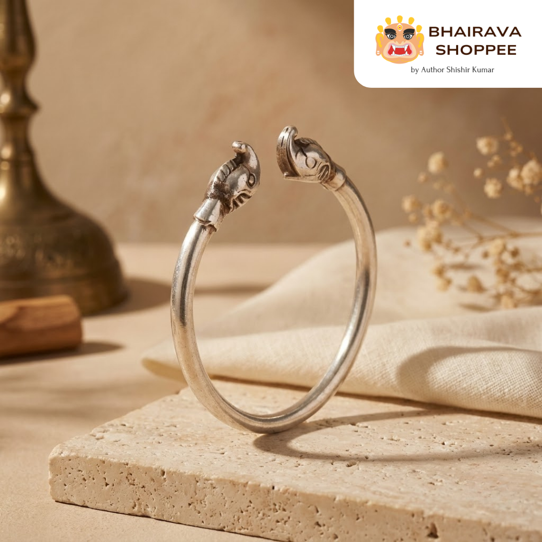 Siddha Gajmukh Chandi Kada | Silver Spiritual Bracelet for Energy & Protection