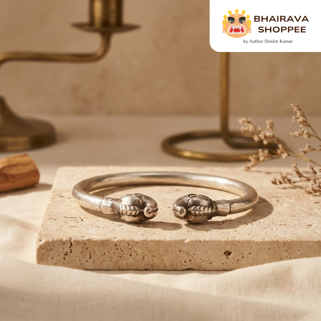 Siddha Gajmukh Chandi Kada | Silver Spiritual Bracelet for Energy & Protection