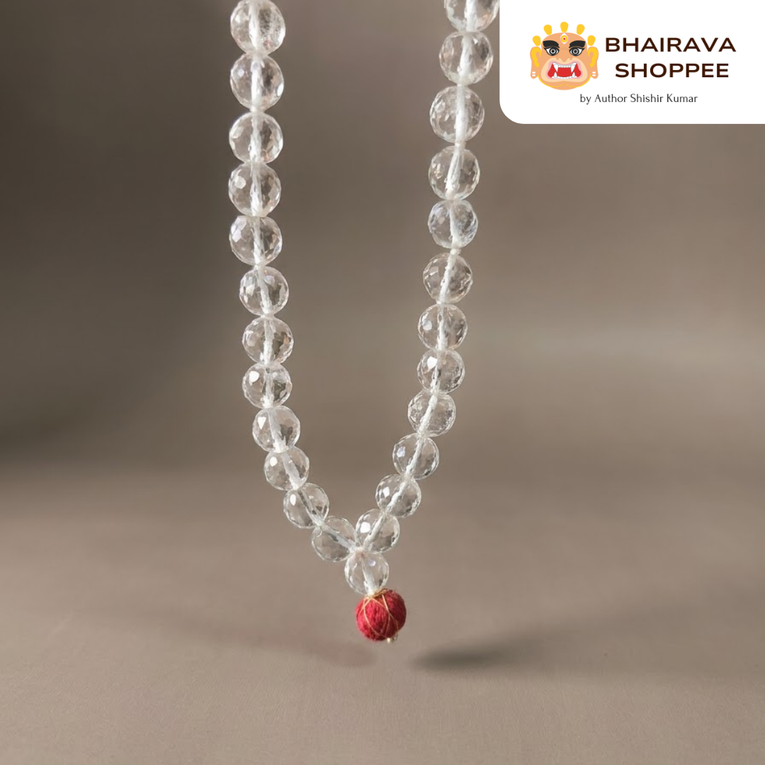 Diamond-cut Siddha Sphatik Mala | 108 Beads Crystal Mala for Meditation & Pooja