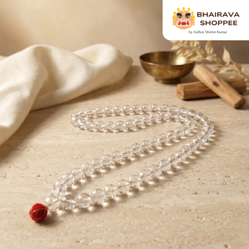 Diamond-cut Siddha Sphatik Mala | 108 Beads Crystal Mala for Meditation & Pooja