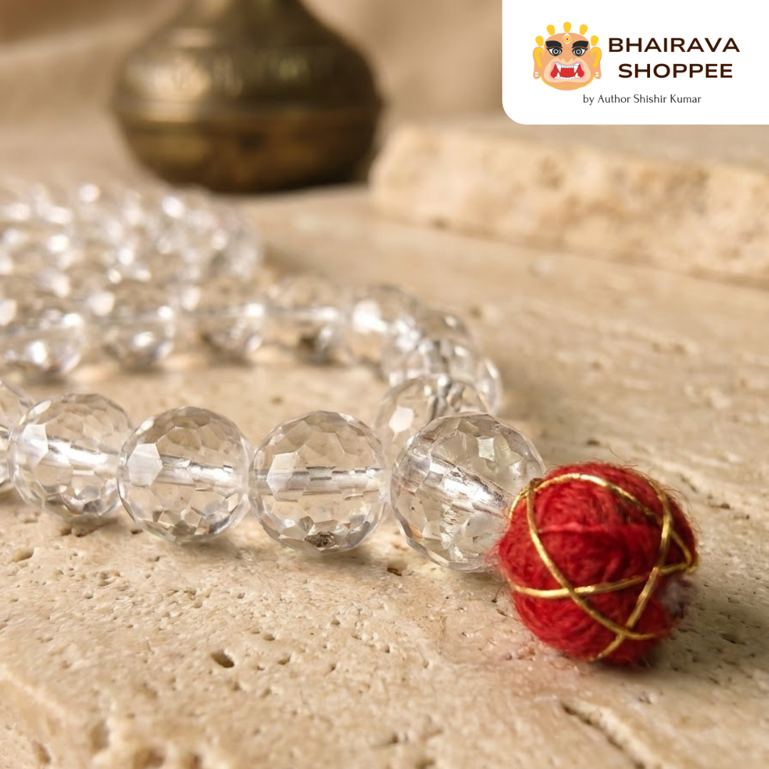Diamond-cut Siddha Sphatik Mala | 108 Beads Crystal Mala for Meditation & Pooja
