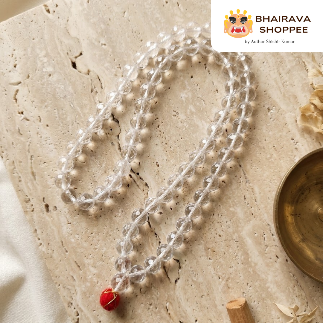 Diamond-cut Siddha Sphatik Mala | 108 Beads Crystal Mala for Meditation & Pooja