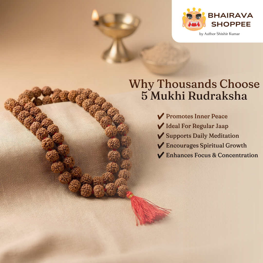 5 Mukhi Rudraksha Jaap Mala | 108 Beads for Health, Wealth & Protection