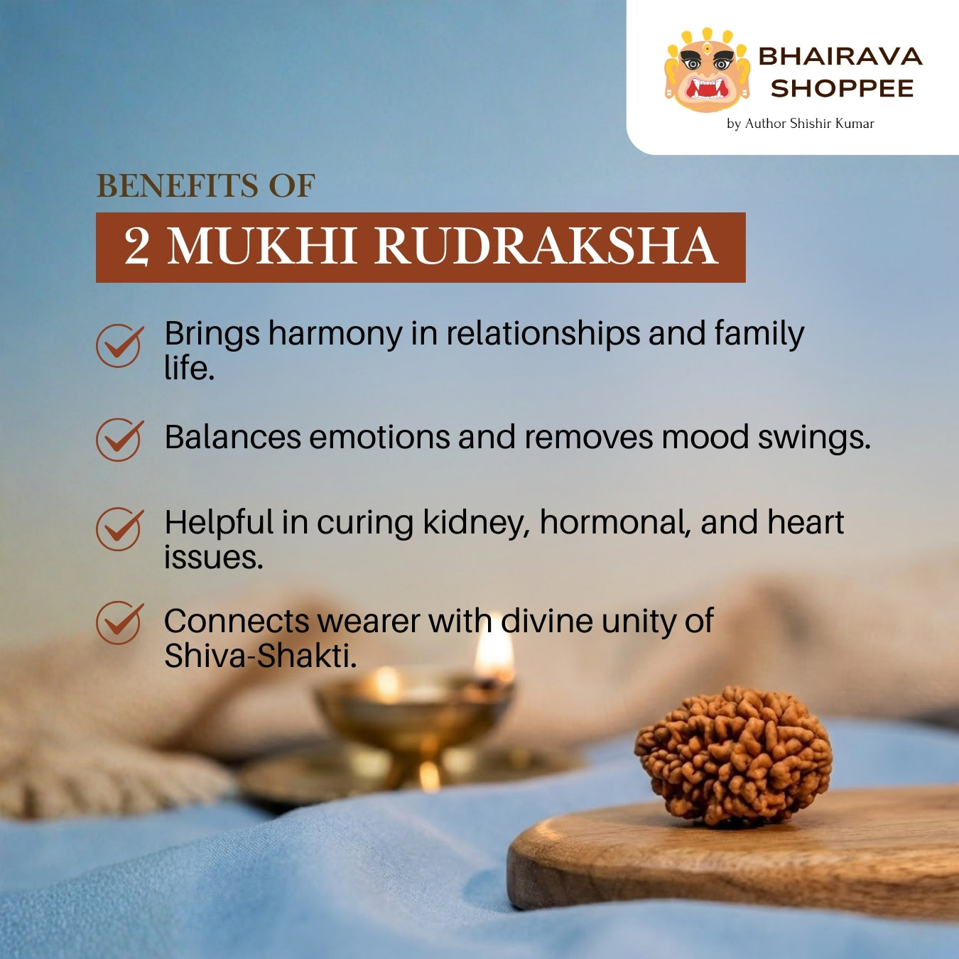 2 Mukhi Nepali Siddh Rudraksha | Ardhanarishvara Rudraksha for Harmony & Emotional Balance