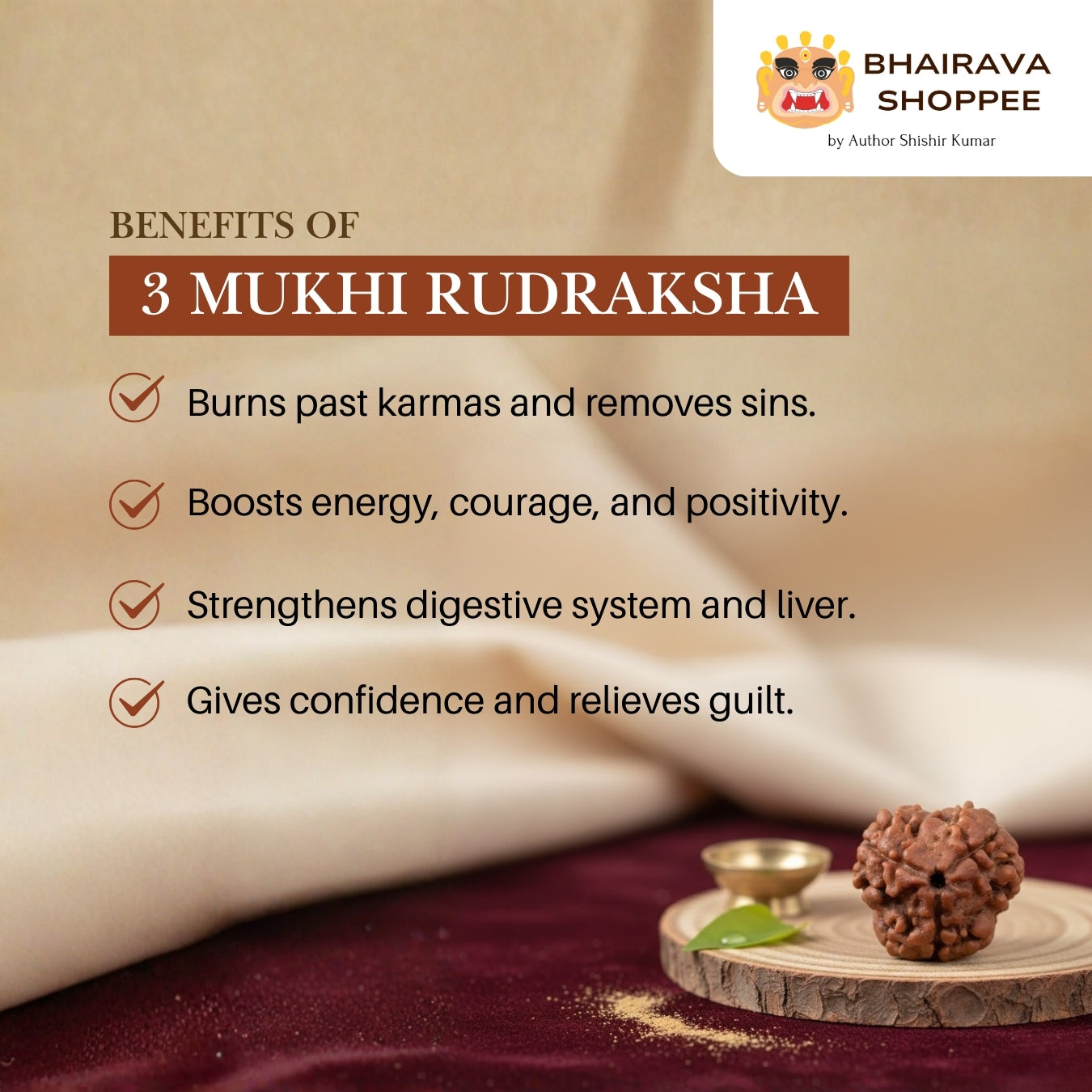 3 Mukhi Nepali Siddh Rudraksha | Agni Rudraksha for Karma Cleansing & Stress Relief