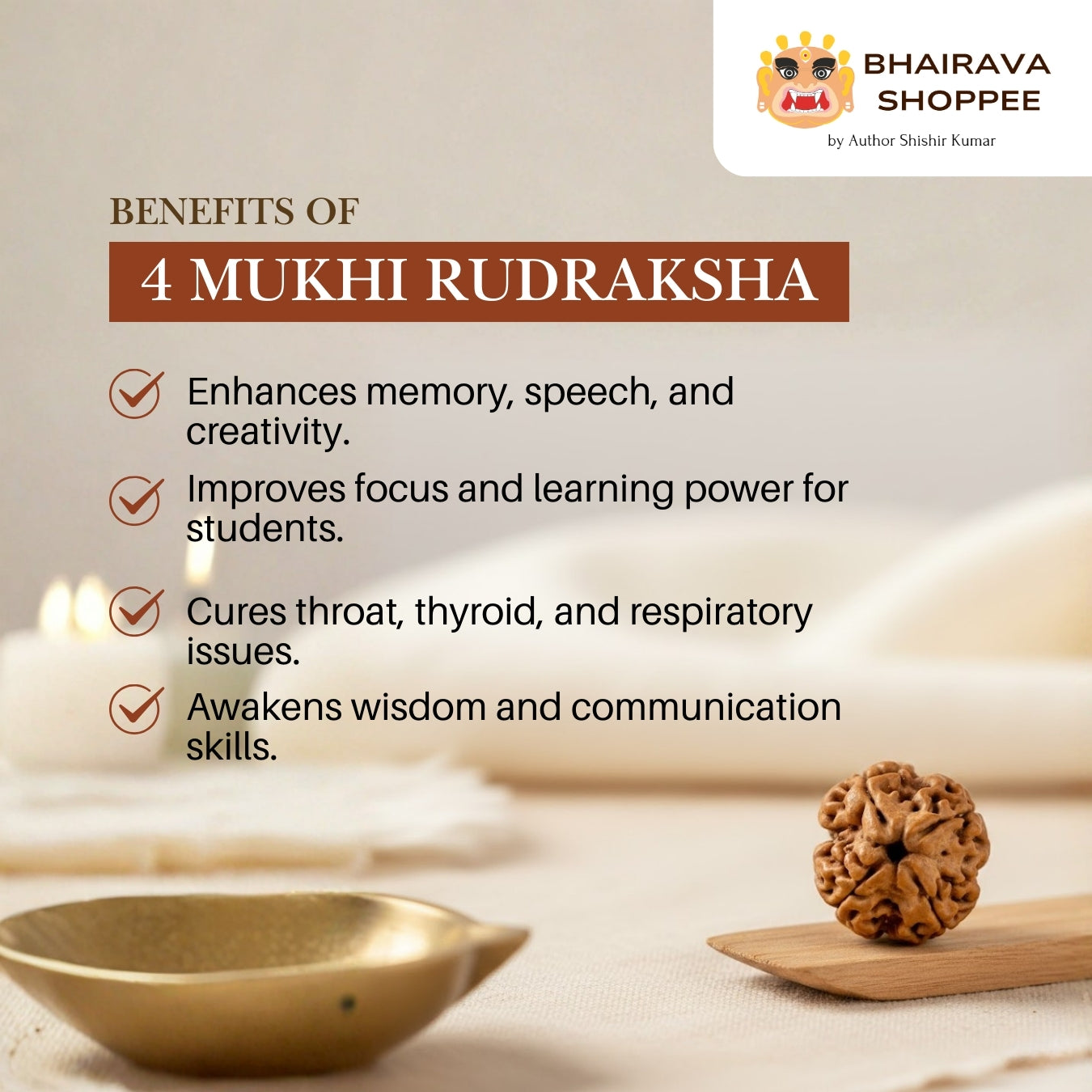 4 Mukhi Nepali Siddh Rudraksha | Brahma Rudraksha for Knowledge & Communication