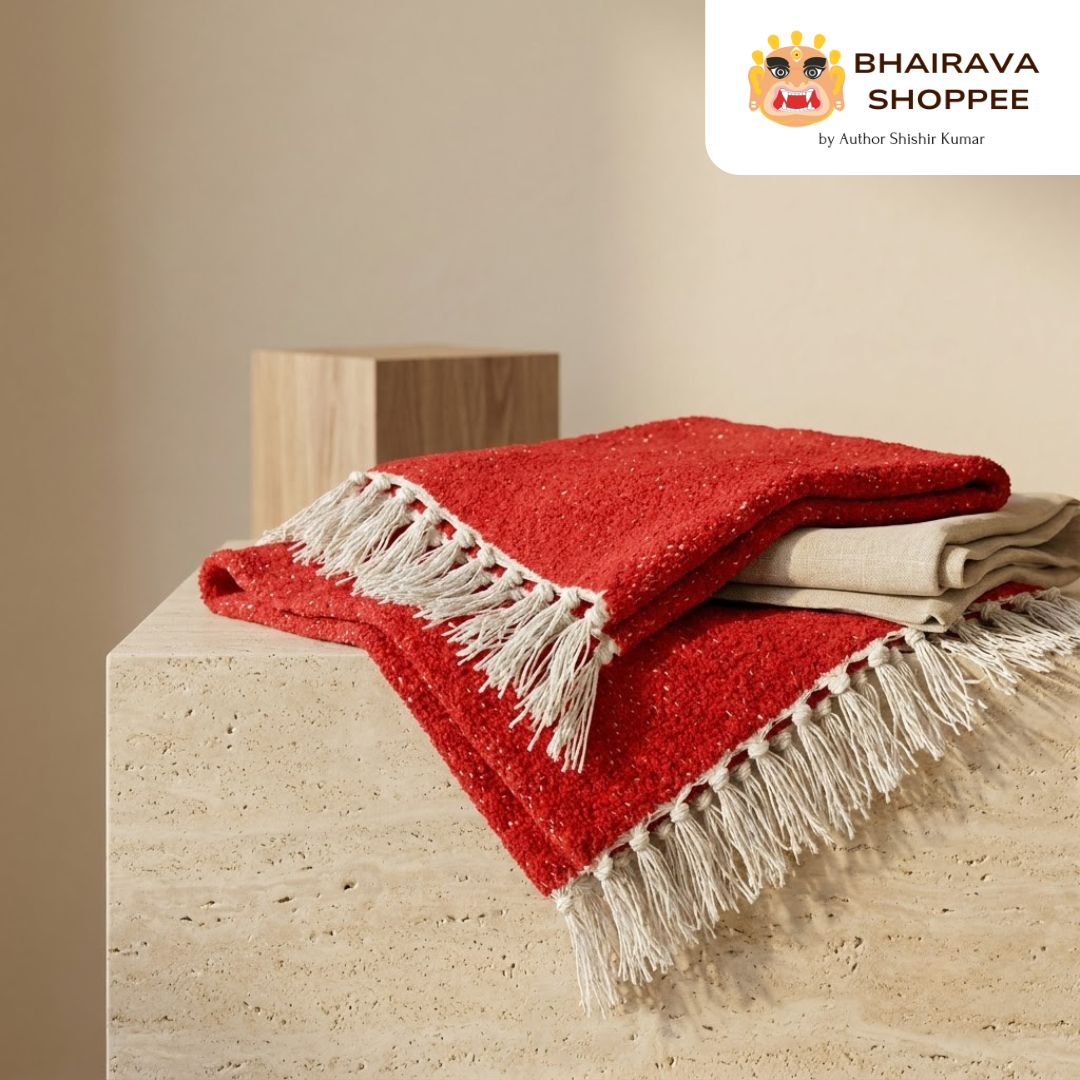 Red Pooja Aasan | Woolen Prayer Mat for Meditation & Rituals (20x20 in)