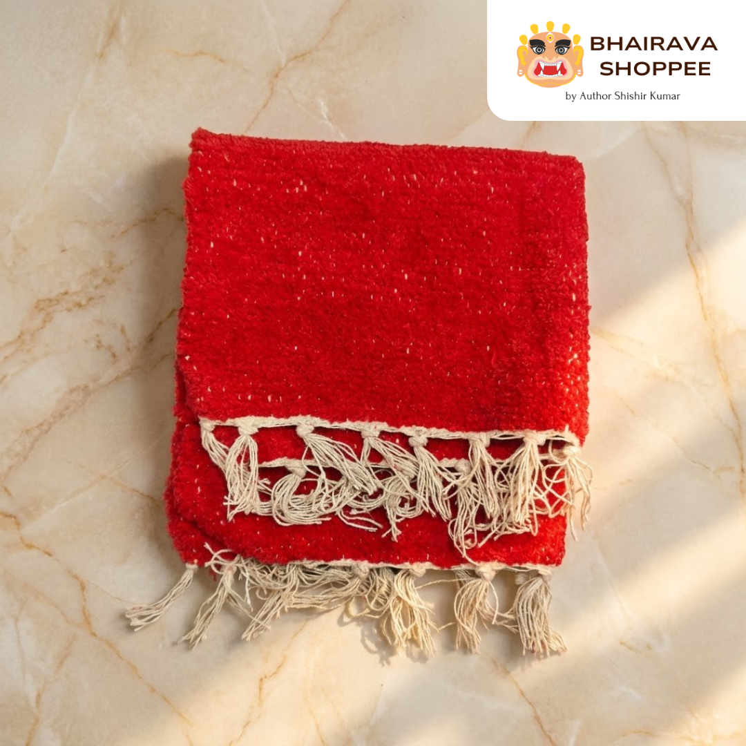 Red Pooja Aasan | Woolen Prayer Mat for Meditation & Rituals (20x20 in)