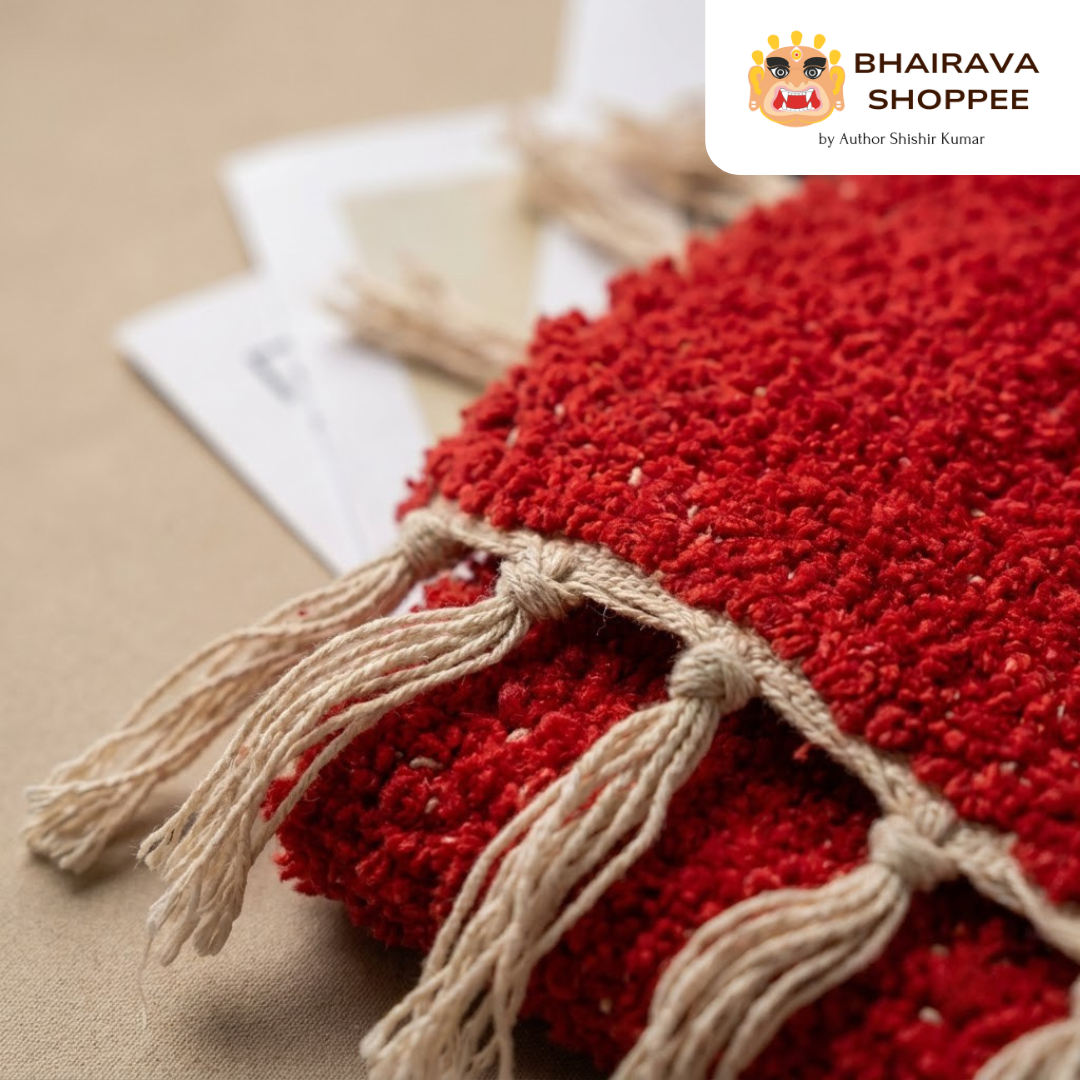 Red Pooja Aasan | Woolen Prayer Mat for Meditation & Rituals (20x20 in)