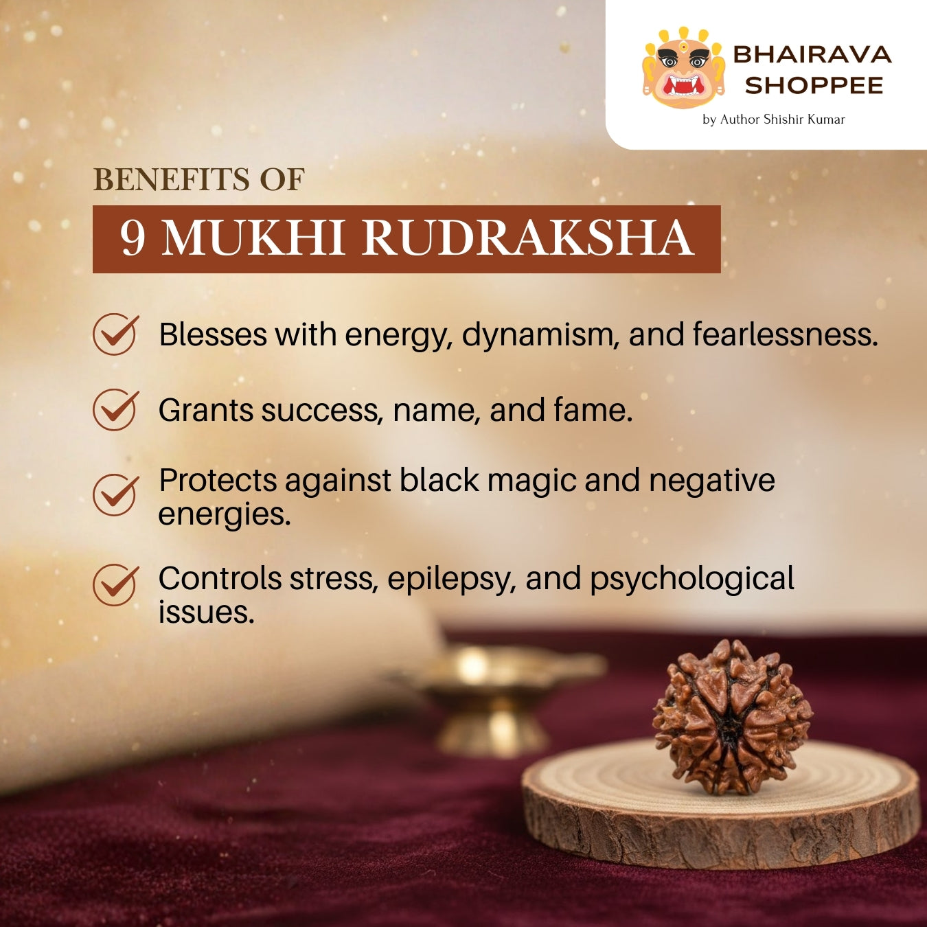 9 Mukhi Nepali Siddh Rudraksha | Rare Nav Durga Rudraksha for Power & Spiritual Awakening