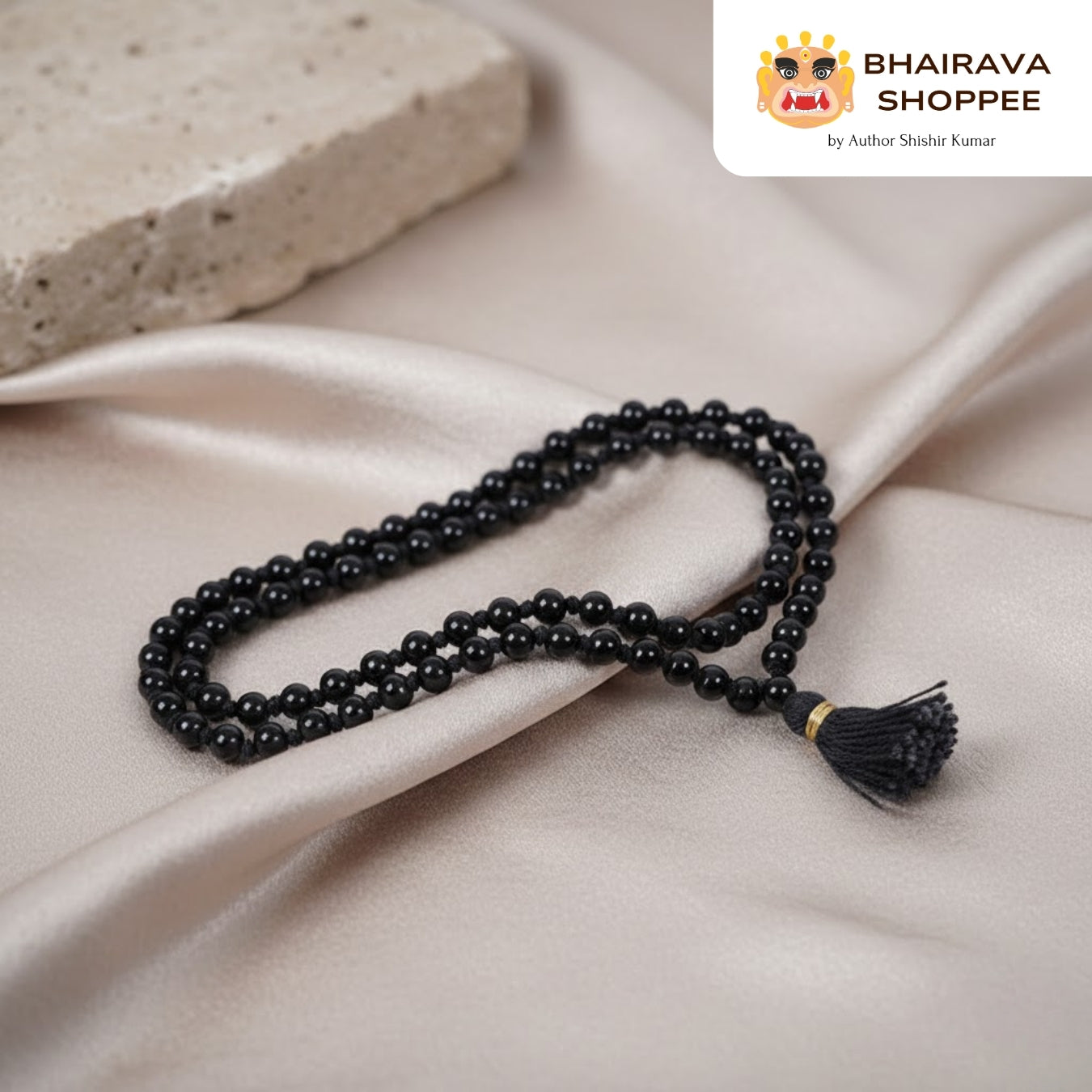 Luxury Black Hakik Mala (108 Beads) | Spiritual Protection Beads for Strength & Focus