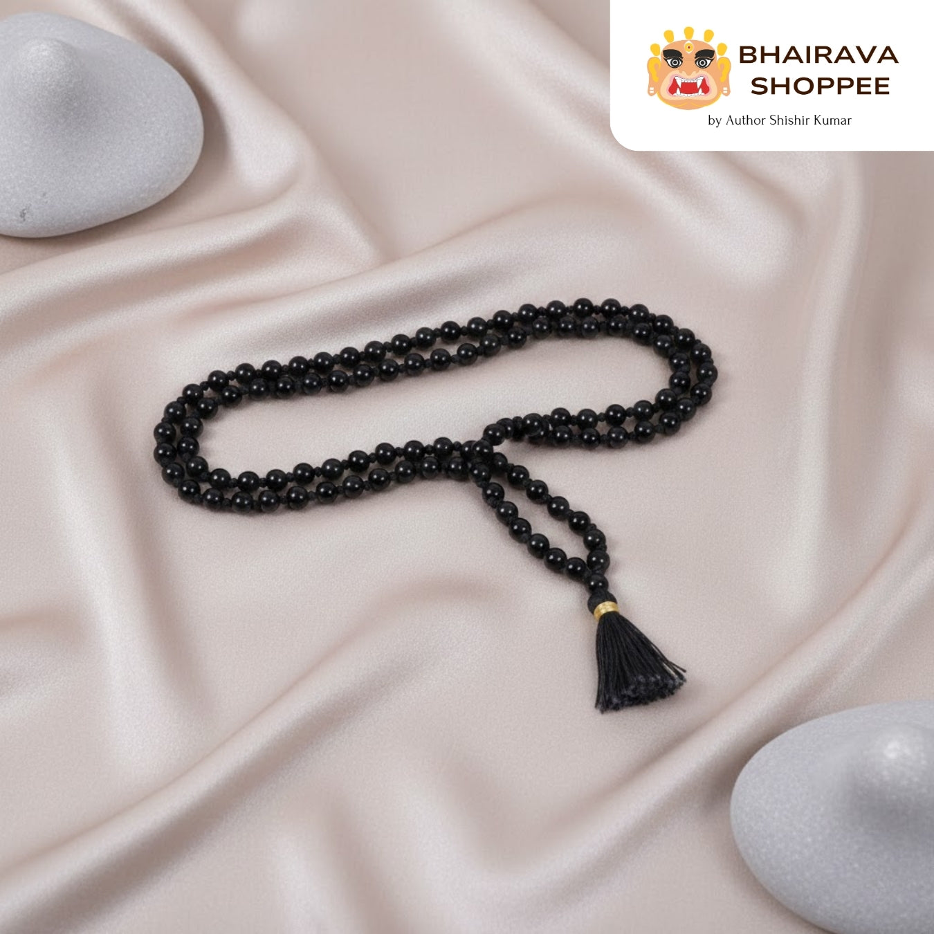 Luxury Black Hakik Mala (108 Beads) | Spiritual Protection Beads for Strength & Focus