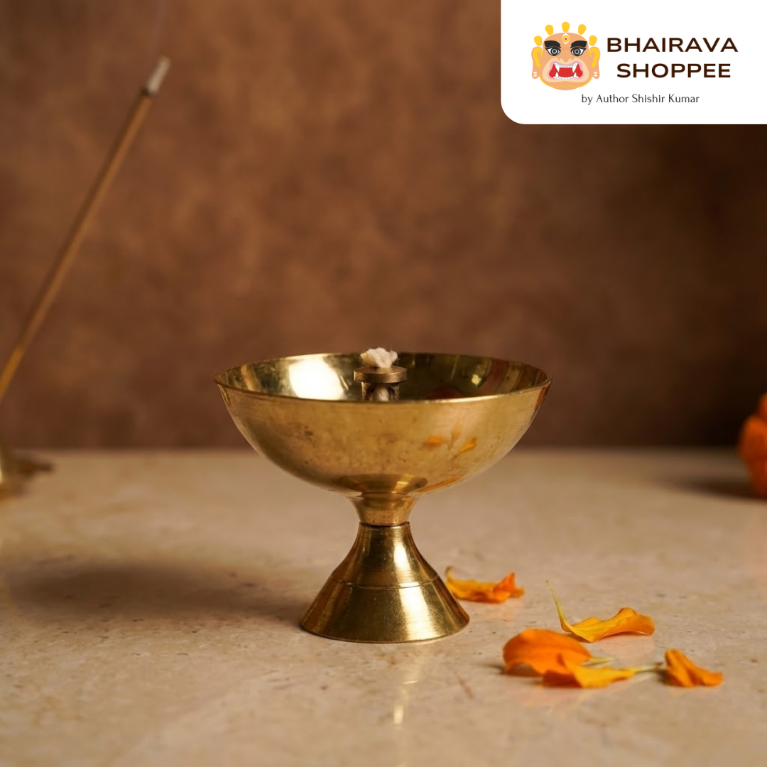 Devotional Antique Brass Diya | Traditional Pooja Lamp for Worship & Décor