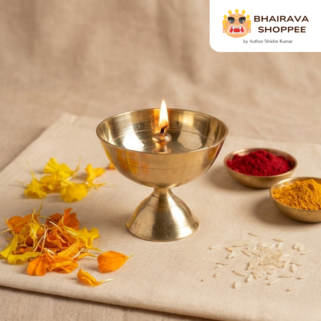 Devotional Antique Brass Diya | Traditional Pooja Lamp for Worship & Décor