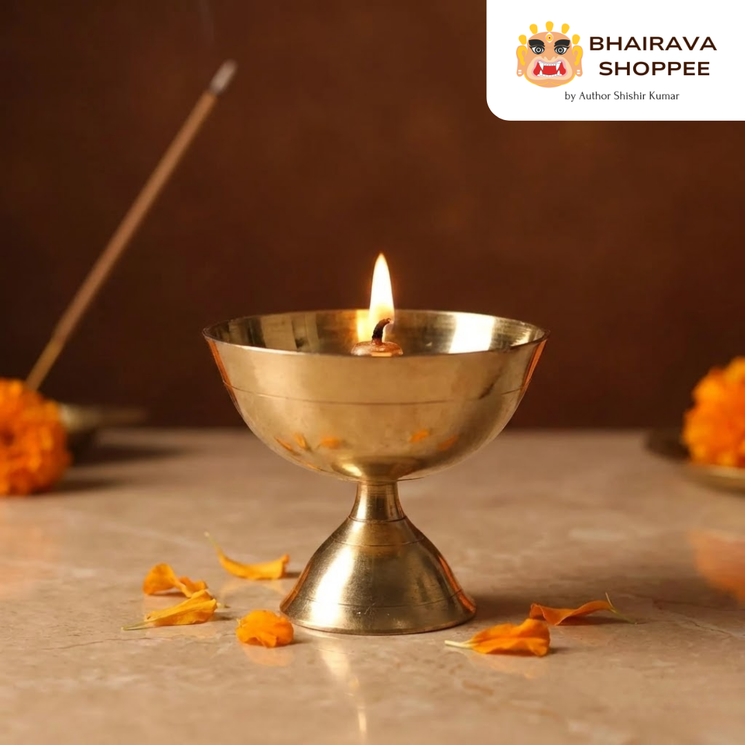 Devotional Antique Brass Diya | Traditional Pooja Lamp for Worship & Décor