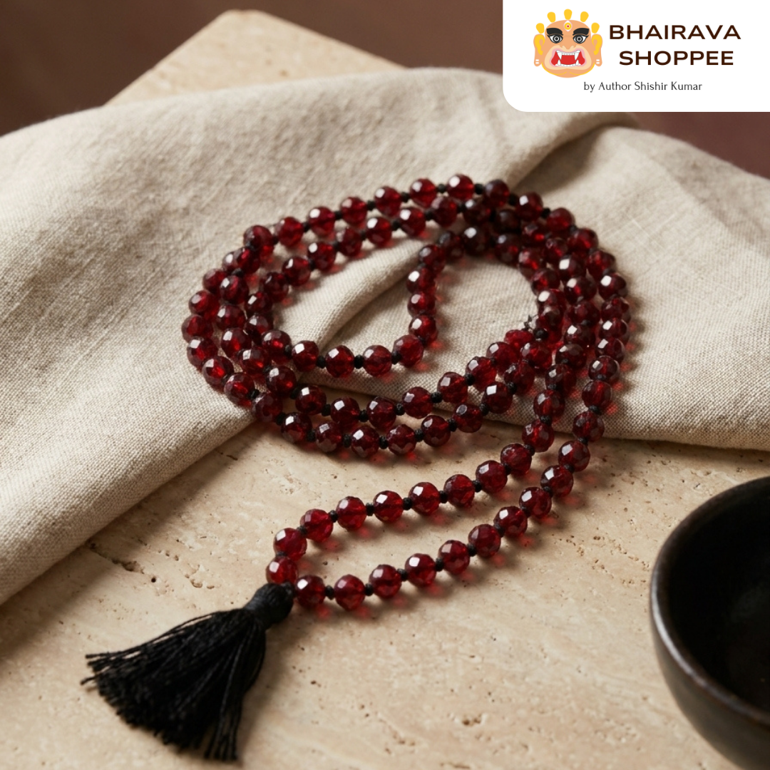 Garnet Mala (Garnait Mala) for Passion, Strength & Stability | Deep Red Gemstone Mala