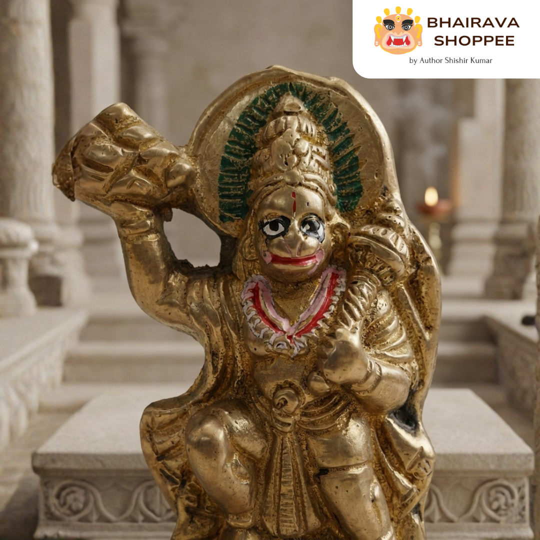 Hanuman Ji Carrying Sanjeevani Mountain Bronze Idol | Bajrangbali Murti for Strength, Protection & Home Temple Decor