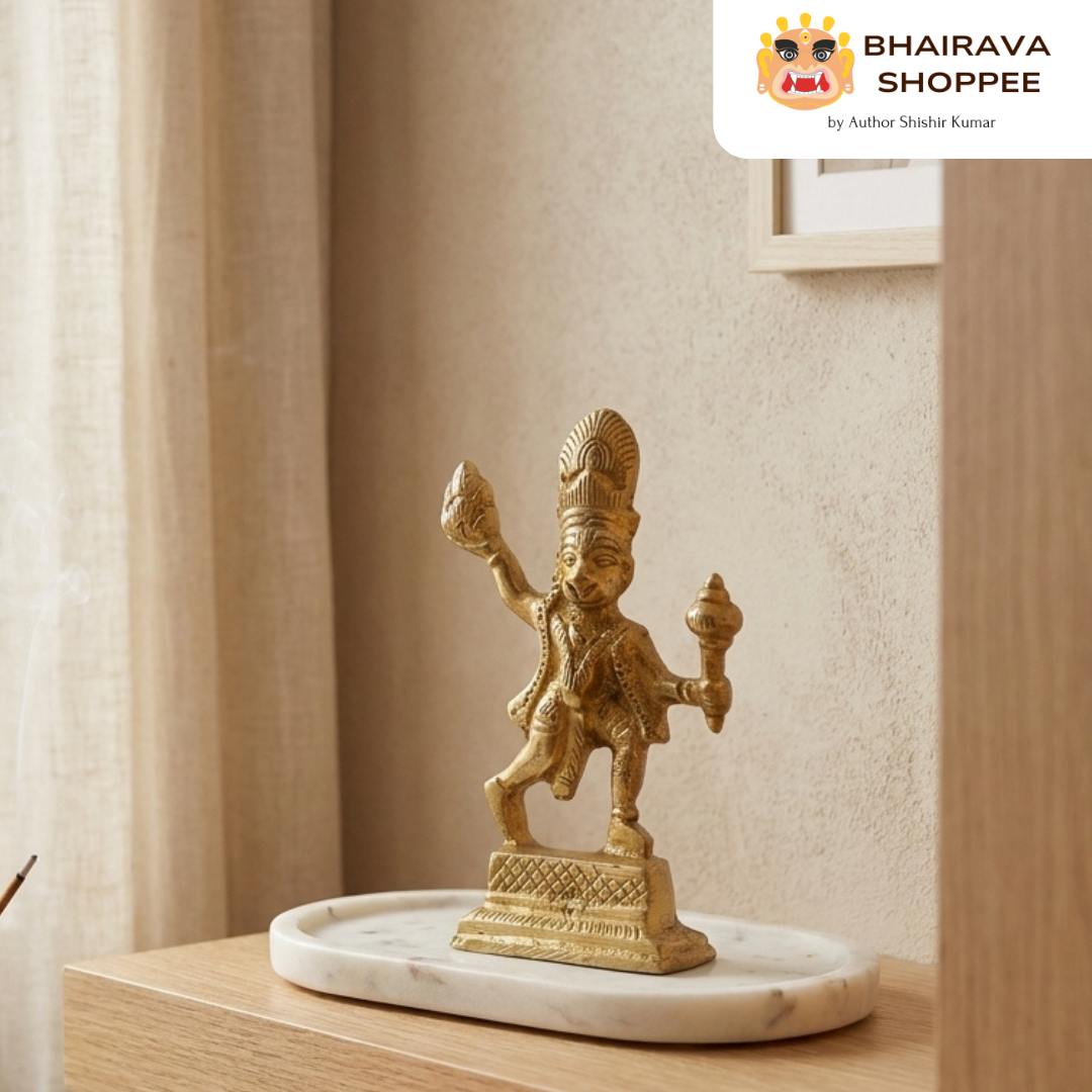 Hanuman Ji Bronze Idol Standing with Sanjeevani Mountain | Bajrangbali Murti for Strength, Protection & Home Temple Decor