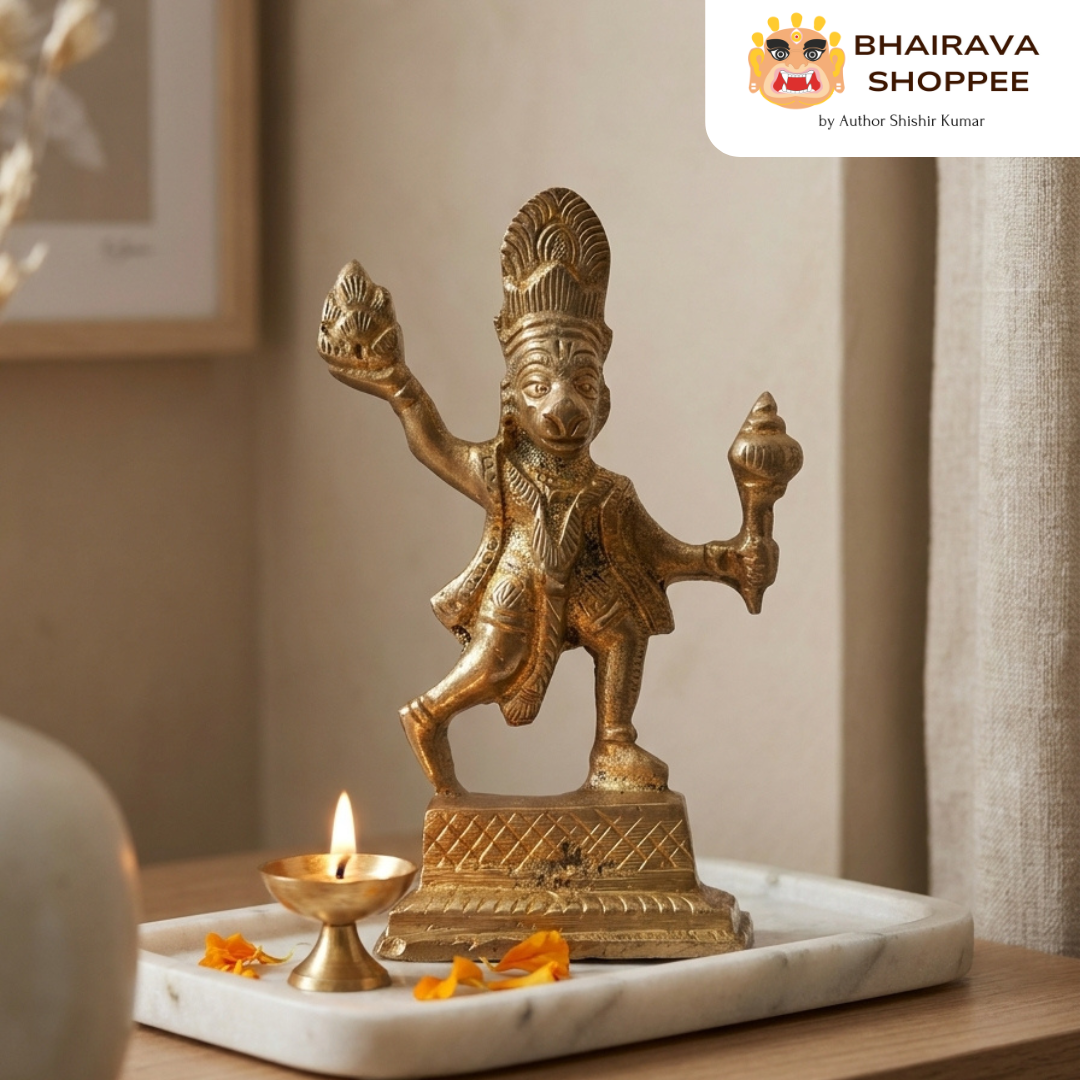 Hanuman Ji Bronze Idol Standing with Sanjeevani Mountain | Bajrangbali Murti for Strength, Protection & Home Temple Decor