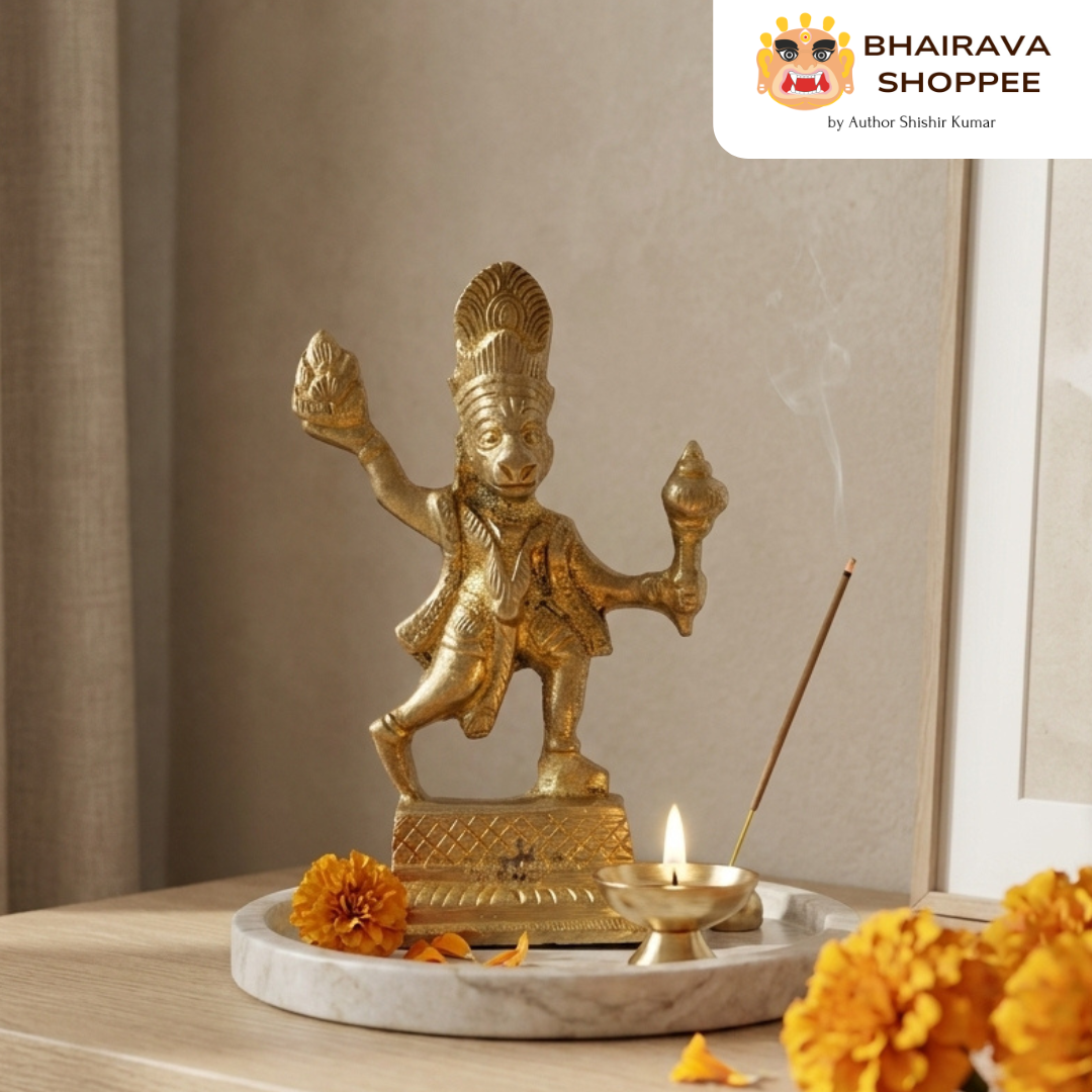 Hanuman Ji Bronze Idol Standing with Sanjeevani Mountain | Bajrangbali Murti for Strength, Protection & Home Temple Decor