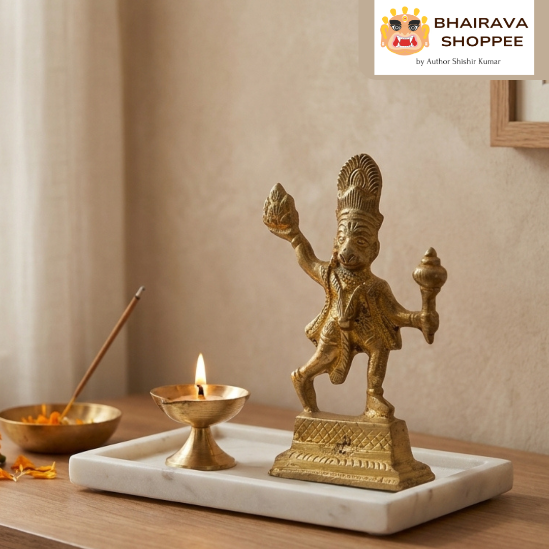 Hanuman Ji Bronze Idol Standing with Sanjeevani Mountain | Bajrangbali Murti for Strength, Protection & Home Temple Decor
