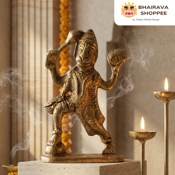 Hanuman Ji Bronze Idol Standing with Sanjeevani Mountain | Bajrangbali Murti for Strength, Protection & Home Temple Decor