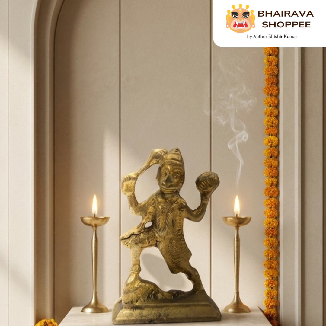 Hanuman Ji Bronze Idol Standing with Sanjeevani Mountain | Bajrangbali Murti for Strength, Protection & Home Temple Decor