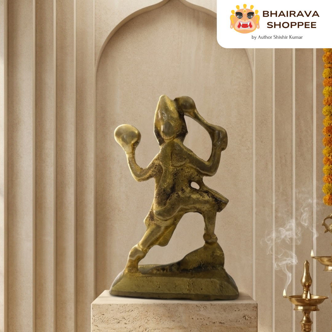 Hanuman Ji Bronze Idol Standing with Sanjeevani Mountain | Bajrangbali Murti for Strength, Protection & Home Temple Decor