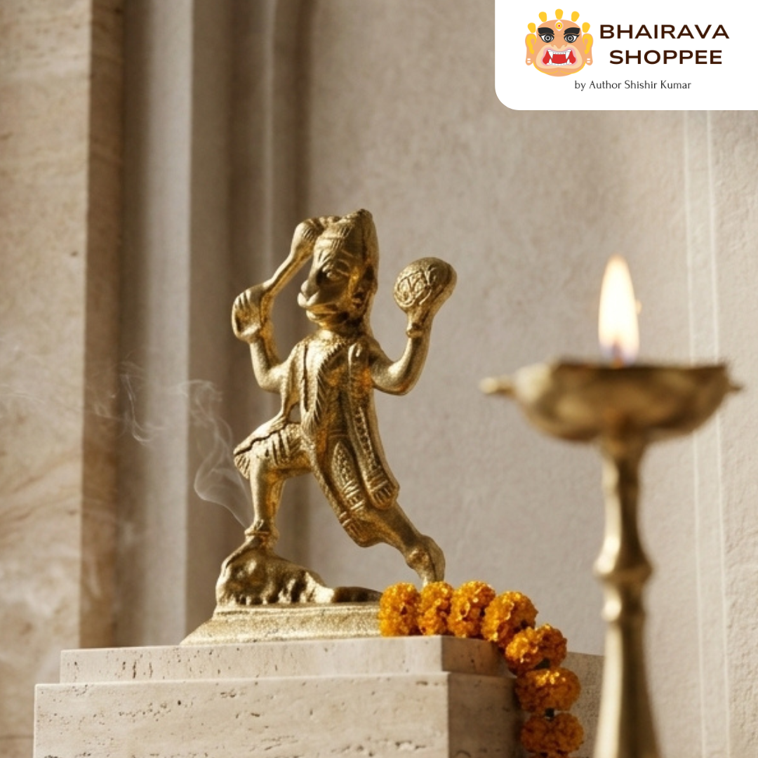 Hanuman Ji Bronze Idol Standing with Sanjeevani Mountain | Bajrangbali Murti for Strength, Protection & Home Temple Decor