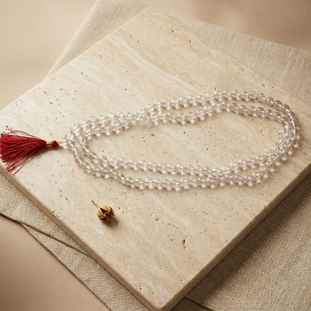 Siddha Sphatik Mala | 108 Cloudy Crystal Beads | Meditation & Pooja