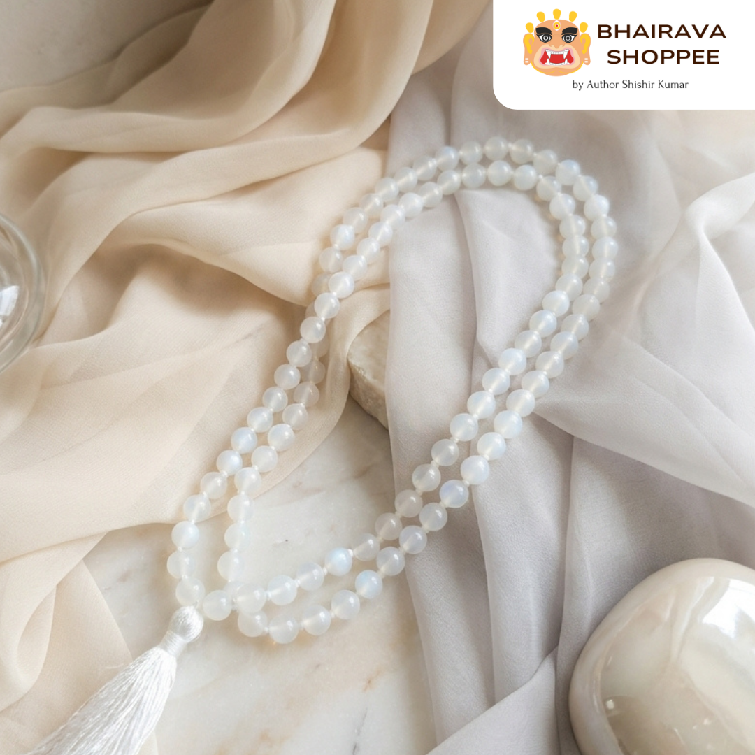 Moonstone Mala (Chandrakant Mani) for Intuition, Emotional Balance & Divine Energy