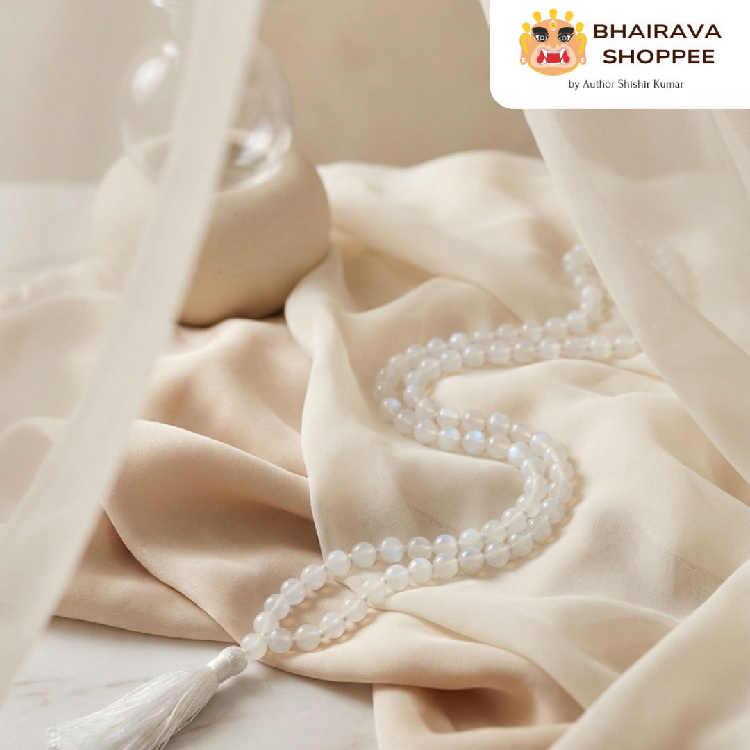 Moonstone Mala (Chandrakant Mani) for Intuition, Emotional Balance & Divine Energy