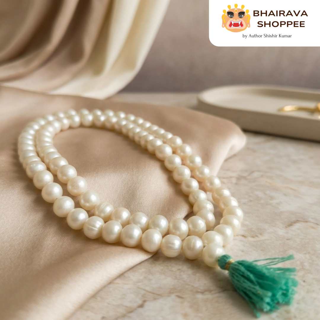 Moti Mala (Pearl Mala) for Peace, Emotional Balance & Calm Mind | White Gemstone Mala