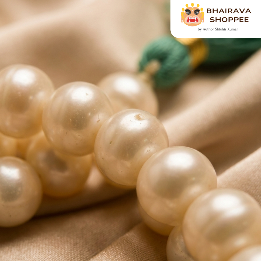 Moti Mala (Pearl Mala) for Peace, Emotional Balance & Calm Mind | White Gemstone Mala