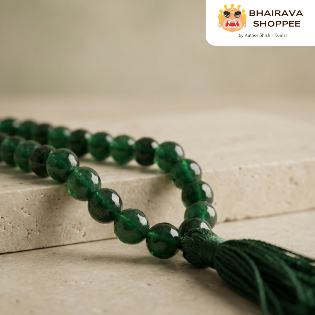 Panna Mala (Emerald Mala) for Intelligence, Communication & Growth | Green Gemstone Spiritual Mala