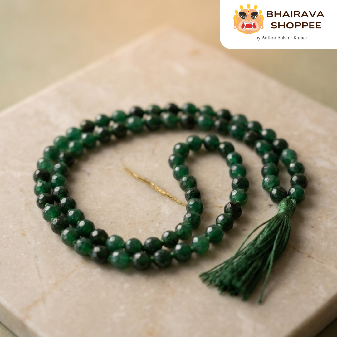 Panna Mala (Emerald Mala) for Intelligence, Communication & Growth | Green Gemstone Spiritual Mala