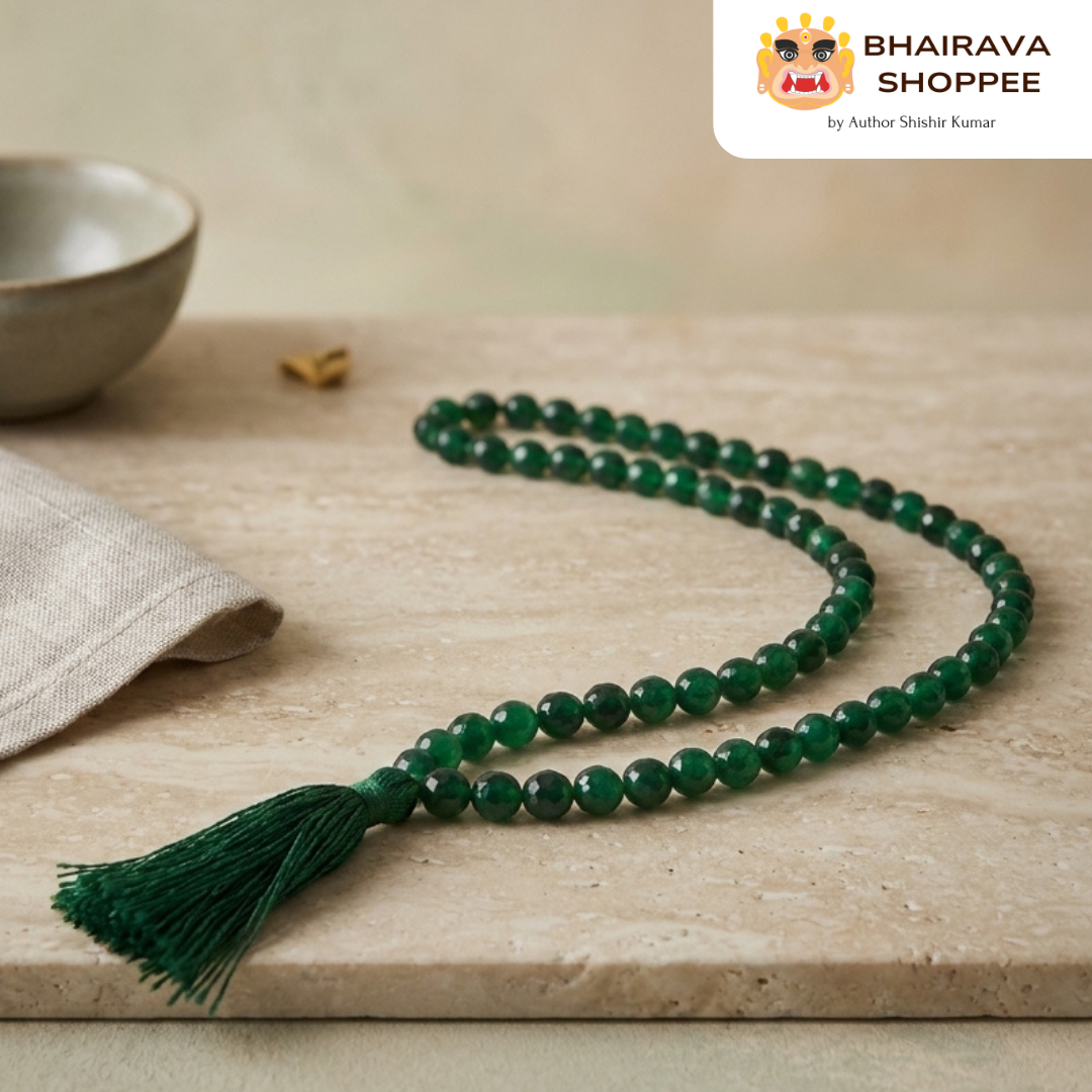 Panna Mala (Emerald Mala) for Intelligence, Communication & Growth | Green Gemstone Spiritual Mala