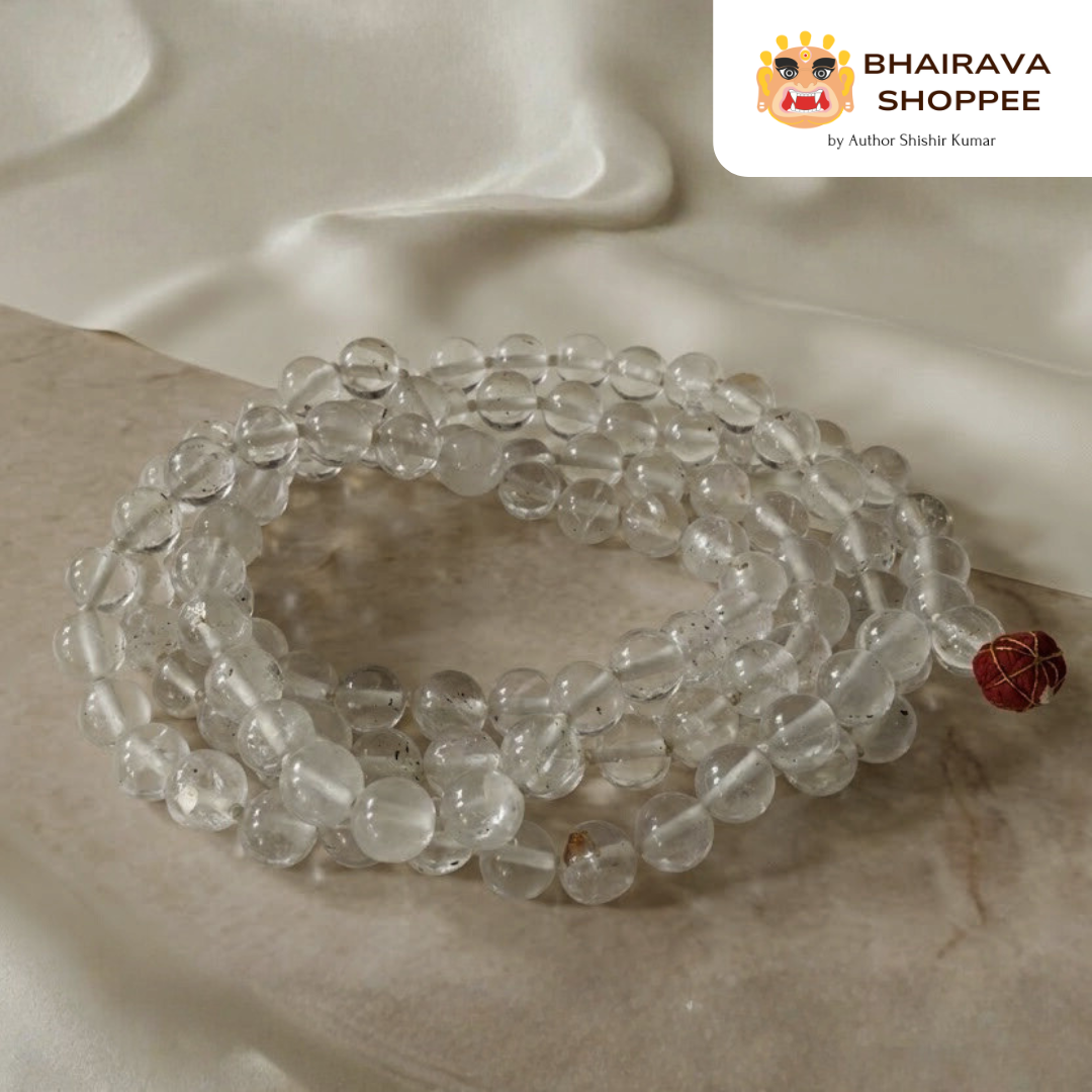 Siddha Sphatik Mala | 108 Cloudy Crystal Beads | Meditation & Pooja