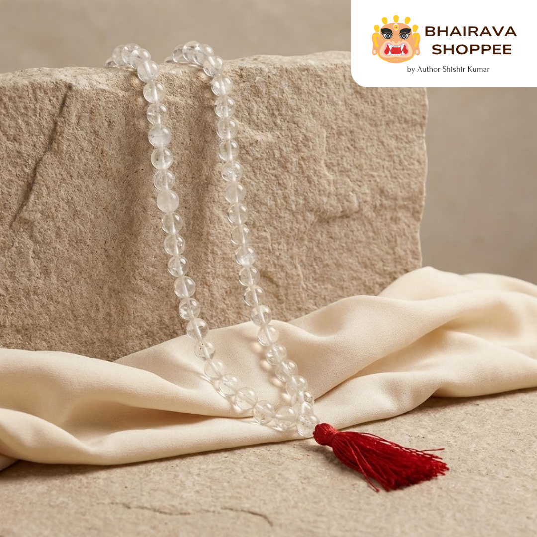 Siddha Sphatik Mala | 108 Cloudy Crystal Beads | Meditation & Pooja