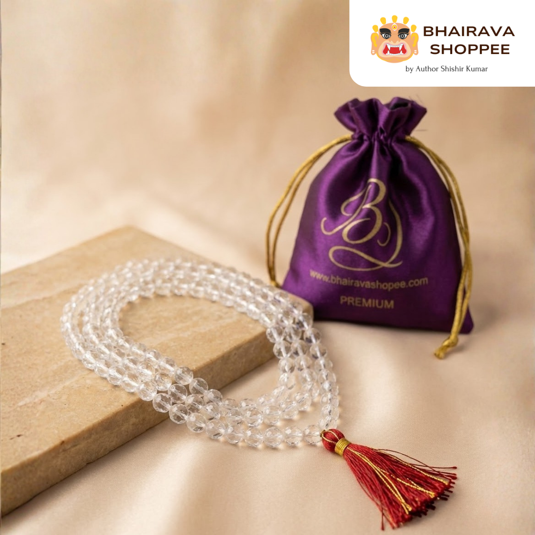 Diamond-cut Siddha Sphatik Mala | 108 Beads Crystal Mala for Meditation & Pooja