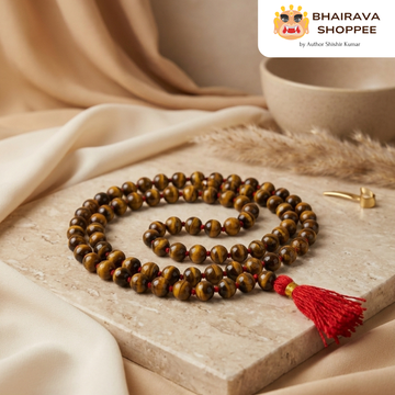 Tiger Stone Mala (Tiger Eye Mala) for Courage, Focus & Protection | Brown Golden Gemstone Mala