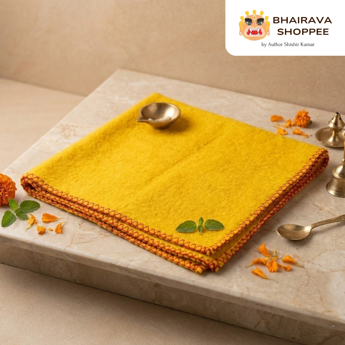 Yellow Pooja Aasan | Woolen Prayer Mat for Meditation & Rituals (22x22 in)