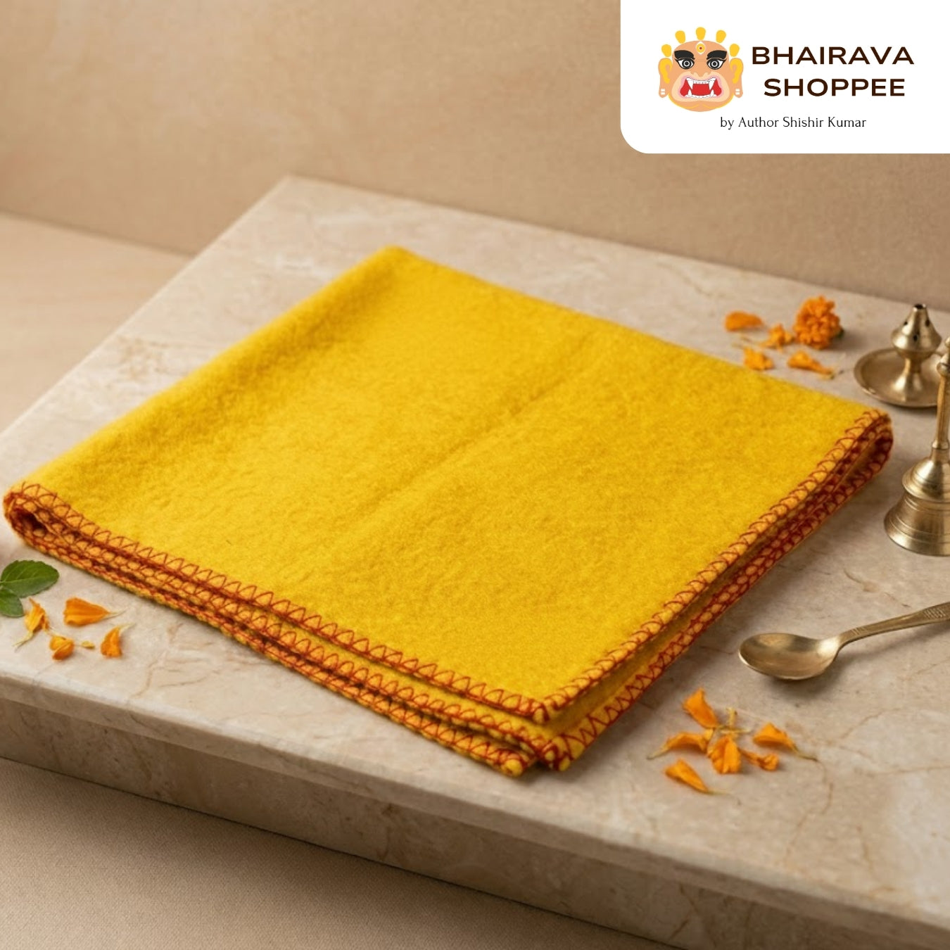 Yellow Pooja Aasan | Woolen Prayer Mat for Meditation & Rituals (22x22 in)