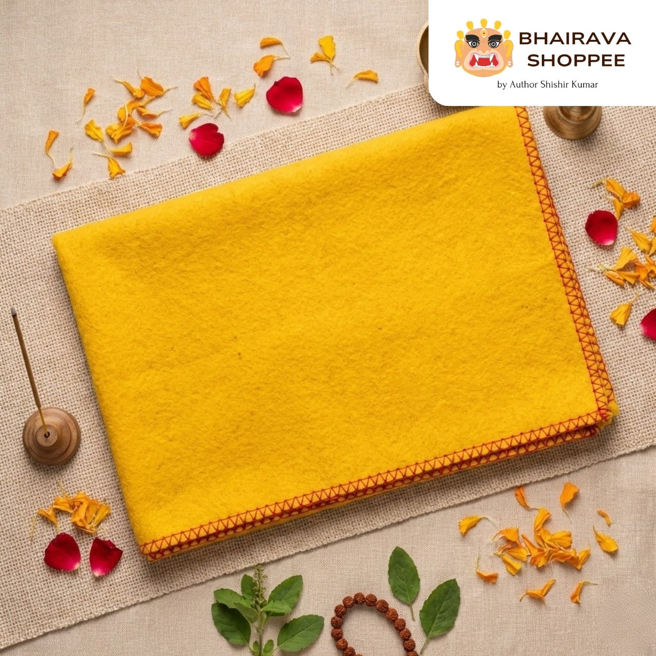 Yellow Pooja Aasan | Woolen Prayer Mat for Meditation & Rituals (22x22 in)